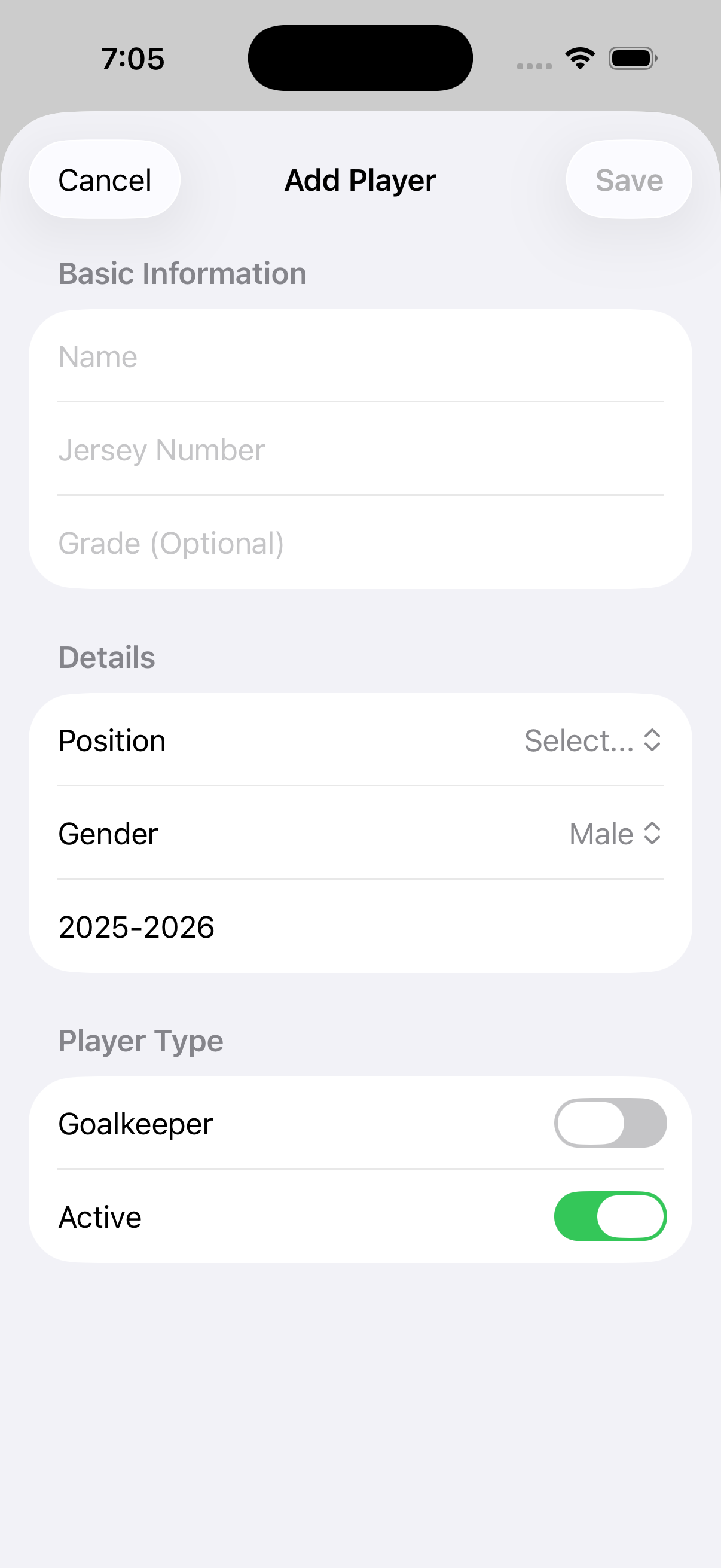 Add Player Form